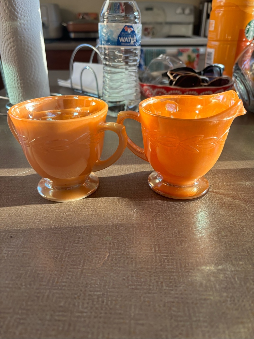 Anchor Hocking Orange Glass Creamer and Sugar Set